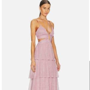 Line & Dot Sophie Maxi Dress Blush Pink Cut Out Tiered Revolve XS NWT $189
